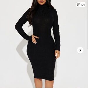 Fashion Nova Sleek Black Long Sleeve Dress